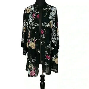 Helena Quinn Floral Open Front Semi Sheer Kimono Size One Size